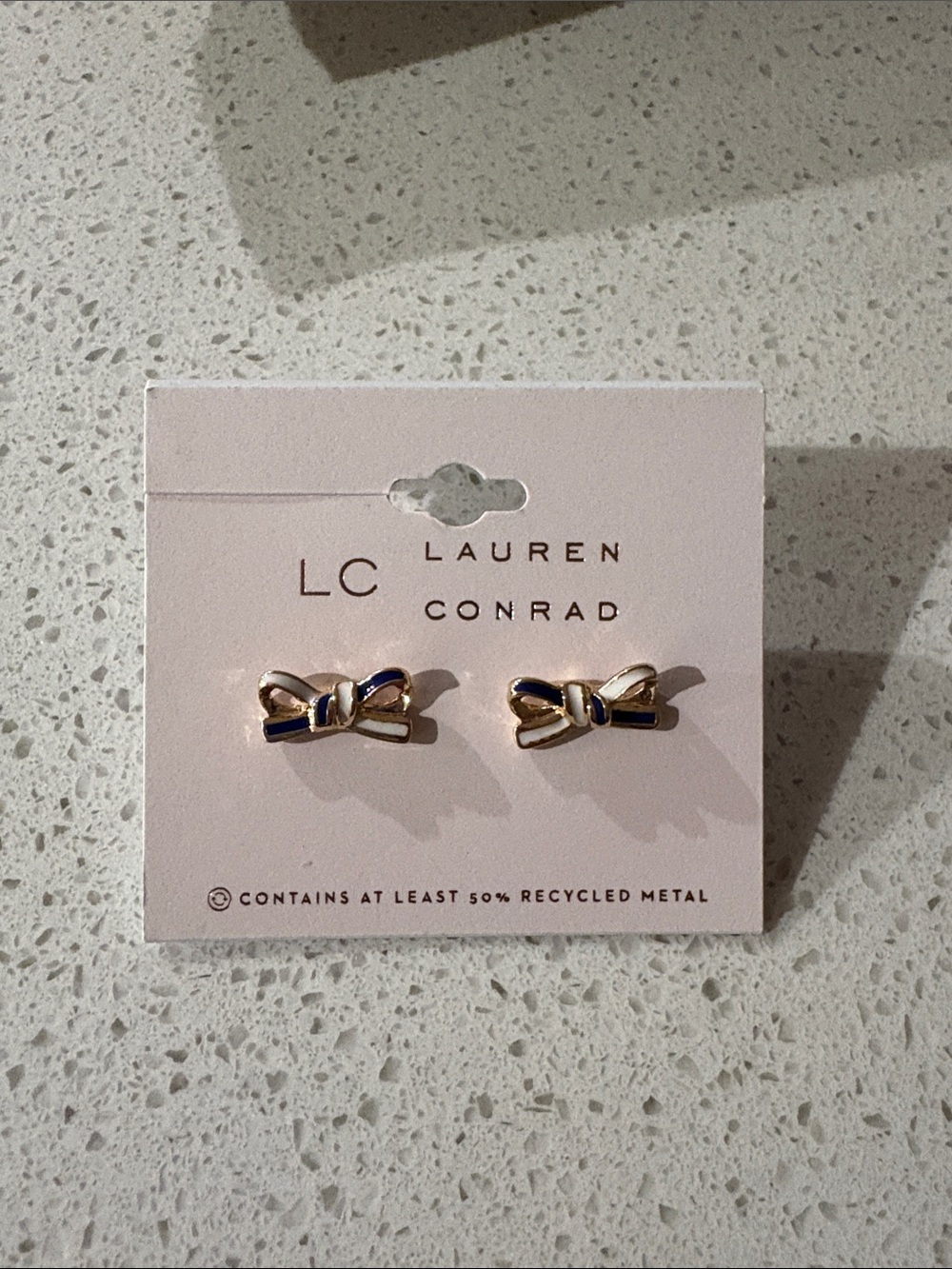 LC Lauren Conrad Gold and Navy Bow Stud Earrings